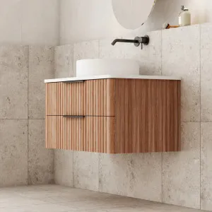Gravity Curved Wall Hung Vanity Walnut by null, a Vanity Mirrors for sale on Style Sourcebook