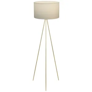 CLA Jambes Minimalist Tripod Floor Lamp with Open Drum Fabric Shade and Brass Accents White by Compact Lamps Australia, a Floor Lamps for sale on Style Sourcebook
