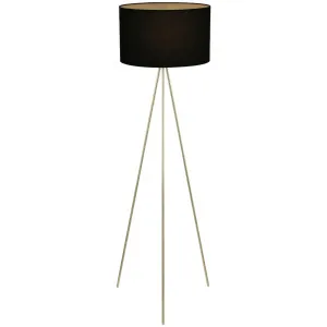 CLA Jambes Minimalist Tripod Floor Lamp with Open Drum Fabric Shade and Brass Accents Black by Compact Lamps Australia, a Floor Lamps for sale on Style Sourcebook