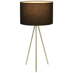 CLA Jambes Antique Brass Tripod Table Lamp with Fabric Drum Shade Black by Compact Lamps Australia, a Table & Bedside Lamps for sale on Style Sourcebook