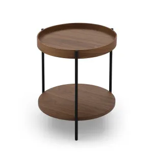 Cleo 40cm Round Side Table With Storage Shelf Walnut by Seek & Ramble, a Side Table for sale on Style Sourcebook
