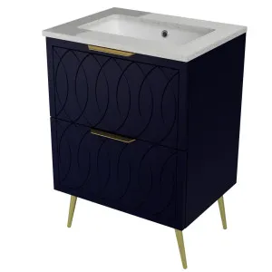 Sutherland House Vanity 600mm Centre WG Basin SilkSurface UC Top On Legs by Timberline, a Vanities for sale on Style Sourcebook