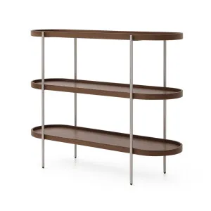 Cleo 3 Tier Shelf 120cm x 80cm Bookcase/Console Walnut & Brushed Steel Frame by Seek & Ramble, a Bookshelves for sale on Style Sourcebook