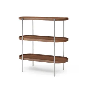 Cleo 3 Tier Shelf 90cm x 80cm Bookcase/Console Walnut & Brushed Steel Frame by Seek & Ramble, a Bookshelves for sale on Style Sourcebook