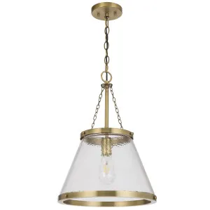 Telbix Olmont Textured Glass Cone Pendant with Modern Luxe Satin Gold Accents Small by Telbix, a Pendant Lighting for sale on Style Sourcebook