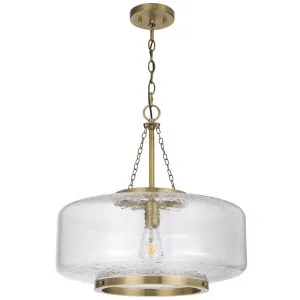 Telbix Mornet Textured Glass Drum Pendant with Modern Luxe Satin Gold Accents Large by Telbix, a Pendant Lighting for sale on Style Sourcebook