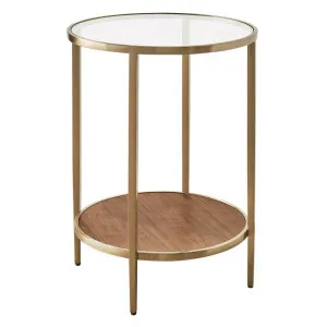 Chloe Glass and Timber Side Table - Gold by CAFE Lighting & Living, a Side Table for sale on Style Sourcebook