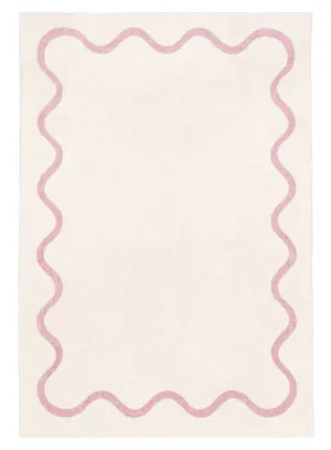 Juliana Pink and Cream Wiggle Bordered Washable Rug by Miss Amara, a Contemporary Rugs for sale on Style Sourcebook
