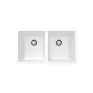 Kuro Granite 34L/34L Double Bowl Kitchen Sink, Matte White by Fienza, a Kitchen Sinks for sale on Style Sourcebook