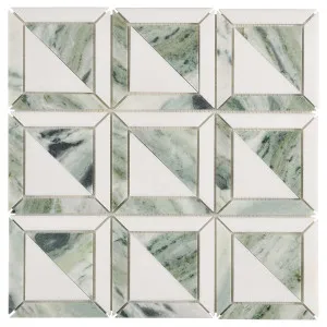 Boston Natural Marble Orient Green & Carrara Mix Honed Mosaic by null, a Mosaic Tiles for sale on Style Sourcebook