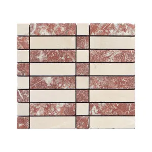 Piano Natural Travertine Crema Marfil and Montecchio Red Tumbled Mosaic by null, a Mosaic Tiles for sale on Style Sourcebook
