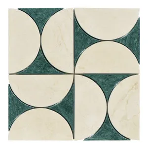 Silhouette Natural Marble Orbit Crema Marfil & Taj Green Mix Honed Mosaic by null, a Mosaic Tiles for sale on Style Sourcebook