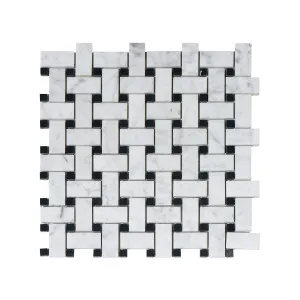 Cestino Natural Marble Basketweave Bianco & Nero Mix Honed Mosaic by null, a Mosaic Tiles for sale on Style Sourcebook