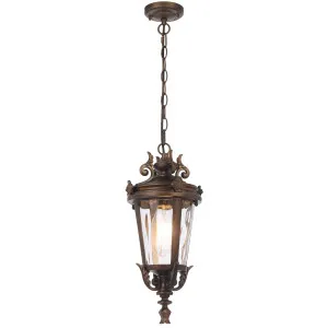 Telbix Pedral Classic Outdoor Lantern Pendant with Textured Glass and Multiple Suspension - Bronze by Telbix, a Lighting for sale on Style Sourcebook