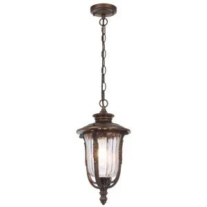 Telbix Ramiro Classic Outdoor Lantern Pendant with Textured Glass and Multiple Suspension Bronze by Telbix, a Pendant Lighting for sale on Style Sourcebook