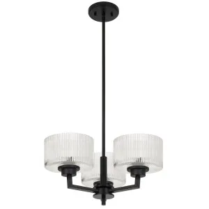 Telbix Moreno II 3 Light Modern Drum Pendant with Ribbed Glass Shade Black by Telbix, a Pendant Lighting for sale on Style Sourcebook