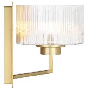Telbix Moreno II Modern Drum Wall Light with Ribbed Glass Shade Antique Gold by Telbix, a Wall Lighting for sale on Style Sourcebook