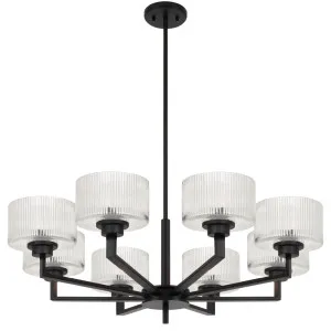 Telbix Moreno II 8 Light Modern Drum Pendant with Ribbed Glass Shade Black by Telbix, a Pendant Lighting for sale on Style Sourcebook