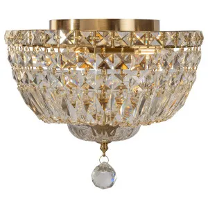 Classique Small 30cm 3 Light Flush Crystal Glass Chandelier, Satin Brass by null, a Chandeliers for sale on Style Sourcebook
