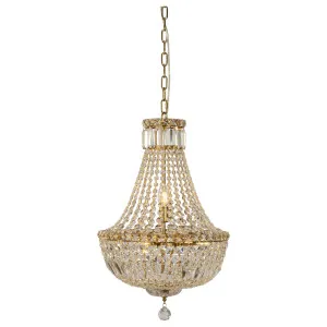 Classique Small 40cm 5 Light Basket Crystal Glass Chandelier, Satin Brass by Lighting Inspirations, a Chandeliers for sale on Style Sourcebook