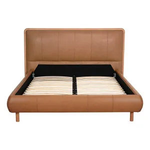 Aubrey King Bed Frame in Urbane Leather Light Brown / Oak by OZ Design, a Beds & Bed Frames for sale on Style Sourcebook
