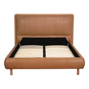 Aubrey Queen Bed Frame in Urbane Leather Light Brown / Oak by OZ Design, a Beds & Bed Frames for sale on Style Sourcebook