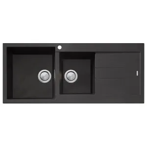 Oliveri Santorini 1 and 3/4 Bowl Topmount Sink with Right Hand Drainer Black ST-BL1511-OF by Oliveri, a Kitchen Sinks for sale on Style Sourcebook