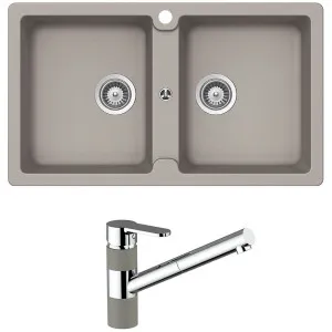 Abey Schock Typos Double Sink & Armando Vicario ISA Kitchen Mixer - Concrete TN200T2C by Abey, a Kitchen Sinks for sale on Style Sourcebook