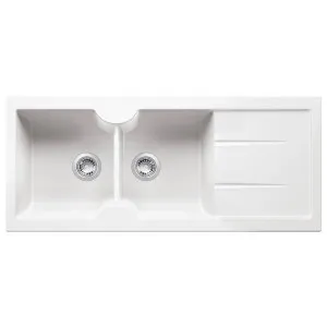 Turner Hastings Cuisine 116 x 50 Inset or Undermount Double Bowl Sink with No Tap Hole - Gloss White CUD116FS-NTH by Turner Hastings, a Kitchen Sinks for sale on Style Sourcebook
