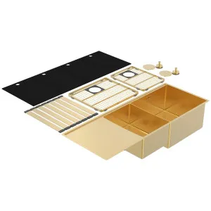 Abey Boutique Lugano Double Bowl Sink & Drainer Right - Eureka Gold STQ450DRG by Abey, a Kitchen Sinks for sale on Style Sourcebook