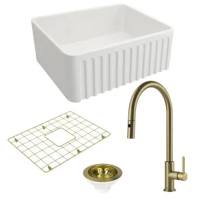 Turner Hastings Novi 60 Butler Sink Pack with Brushed Brass Naples Pull Out Mixer Tap and Accessories PKG027 by Turner Hastings, a Kitchen Sinks for sale on Style Sourcebook