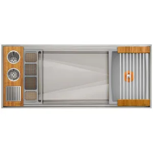 The Galley Ideal ThinTop WashStation 4S Natural Golden Bamboo IWA-4-S-TT-BA by The Galley, a Kitchen Sinks for sale on Style Sourcebook