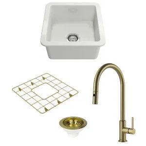 Turner Hastings Cuisine 46 Sink Pack with Brushed Brass Naples Pull Out Mixer Tap and Accessories PKG045 by Turner Hastings, a Kitchen Sinks for sale on Style Sourcebook