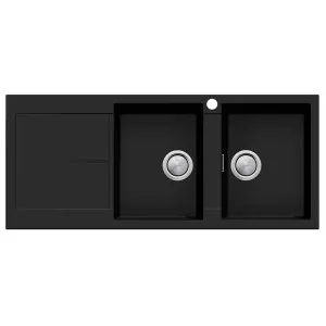 Oliveri Santorini Double Bowl Topmount Sink with Left Hand Drainer Matte Black ST-MB1517-OF by Oliveri, a Kitchen Sinks for sale on Style Sourcebook