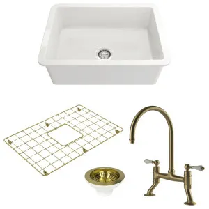 Turner Hastings Cuisine 68 Sink Pack with Brushed Brass Ludlow Bridge Mixer Tap and Accessories PKG038 by Turner Hastings, a Kitchen Sinks for sale on Style Sourcebook