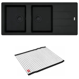 Franke Basis Double Bowl Topmount Sink with Right Hand Drainer with Rollamat - Matte Black BFG621MBRHD by Franke, a Kitchen Sinks for sale on Style Sourcebook