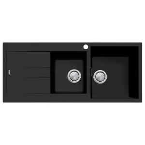 Oliveri Santorini 1 and 3/4 Bowl Topmount Sink with Left Hand Drainer Matte Black ST-MB1512-OF by Oliveri, a Kitchen Sinks for sale on Style Sourcebook