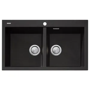 Oliveri Santorini Double Bowl Topmount Sink Black ST-BL1564-OF by Oliveri, a Kitchen Sinks for sale on Style Sourcebook