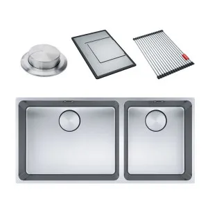 Franke Mythos 500/340mm and 1 and 1/2 Bowl Right 3 Way Installation Sink with Accessories MYX220-5034FPCSBR by Franke, a Kitchen Sinks for sale on Style Sourcebook