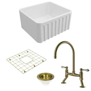 Turner Hastings Novi 50 Butler Sink Pack with Brushed Brass Ludlow Bridge Mixer Tap and Accessories PKG032 by Turner Hastings, a Kitchen Sinks for sale on Style Sourcebook