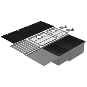 Abey Boutique Lugano Double Bowl Sink & Drainer Right - Black Pearl STQ450DRB by Abey, a Kitchen Sinks for sale on Style Sourcebook