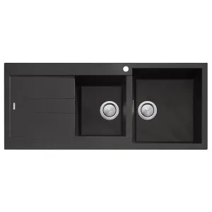Oliveri Santorini 1 and 3/4 Right Hand Bowl Topmount Sink With Drainer And Overflow Black ST-BL1512-OF by Oliveri, a Kitchen Sinks for sale on Style Sourcebook