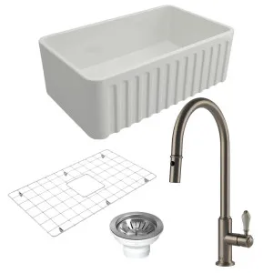 Turner Hastings Novi 75 Butler Sink Pack with Brushed Nickel Ludlow Pull Out Mixer Tap and Accessories PKG023 by Turner Hastings, a Kitchen Sinks for sale on Style Sourcebook