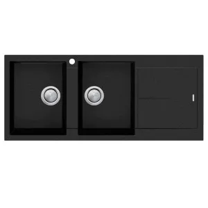 Oliveri Santorini Double Bowl Topmount Sink with Right Hand Drainer Black ST-BL1515-LHB by Oliveri, a Kitchen Sinks for sale on Style Sourcebook