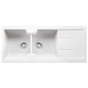 Turner Hastings Cuisine 116 x 50 Inset or Undermount Double Bowl Right Hand Drainer Sink with Tap Hole - Gloss White CUD116FS-RHD by Turner Hastings, a Kitchen Sinks for sale on Style Sourcebook