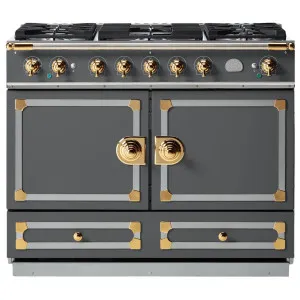 La Cornue Cornufe 110cm Dual Fuel Freestanding Oven Graphite with Polished Brass CFE110DFGR-BN by La Cornue, a Cooktops for sale on Style Sourcebook