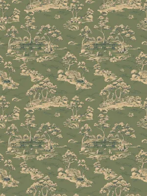Bush Baby Village Toile Canopy Green Wallpaper by Urban Road, a Wallpaper for sale on Style Sourcebook