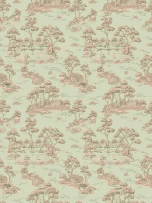 Bush Baby Village Toile Apple Mint Green Wallpaper by Urban Road, a Wallpaper for sale on Style Sourcebook