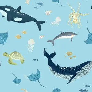 Whale of a Time Pacific Blue Wallpaper by Urban Road, a Wallpaper for sale on Style Sourcebook