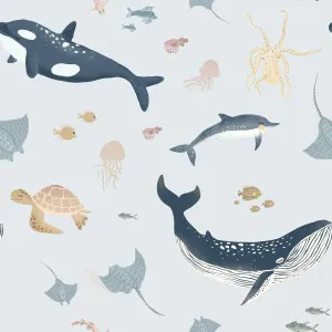 Whale of a Time Moonlit Blue Wallpaper by Urban Road, a Wallpaper for sale on Style Sourcebook